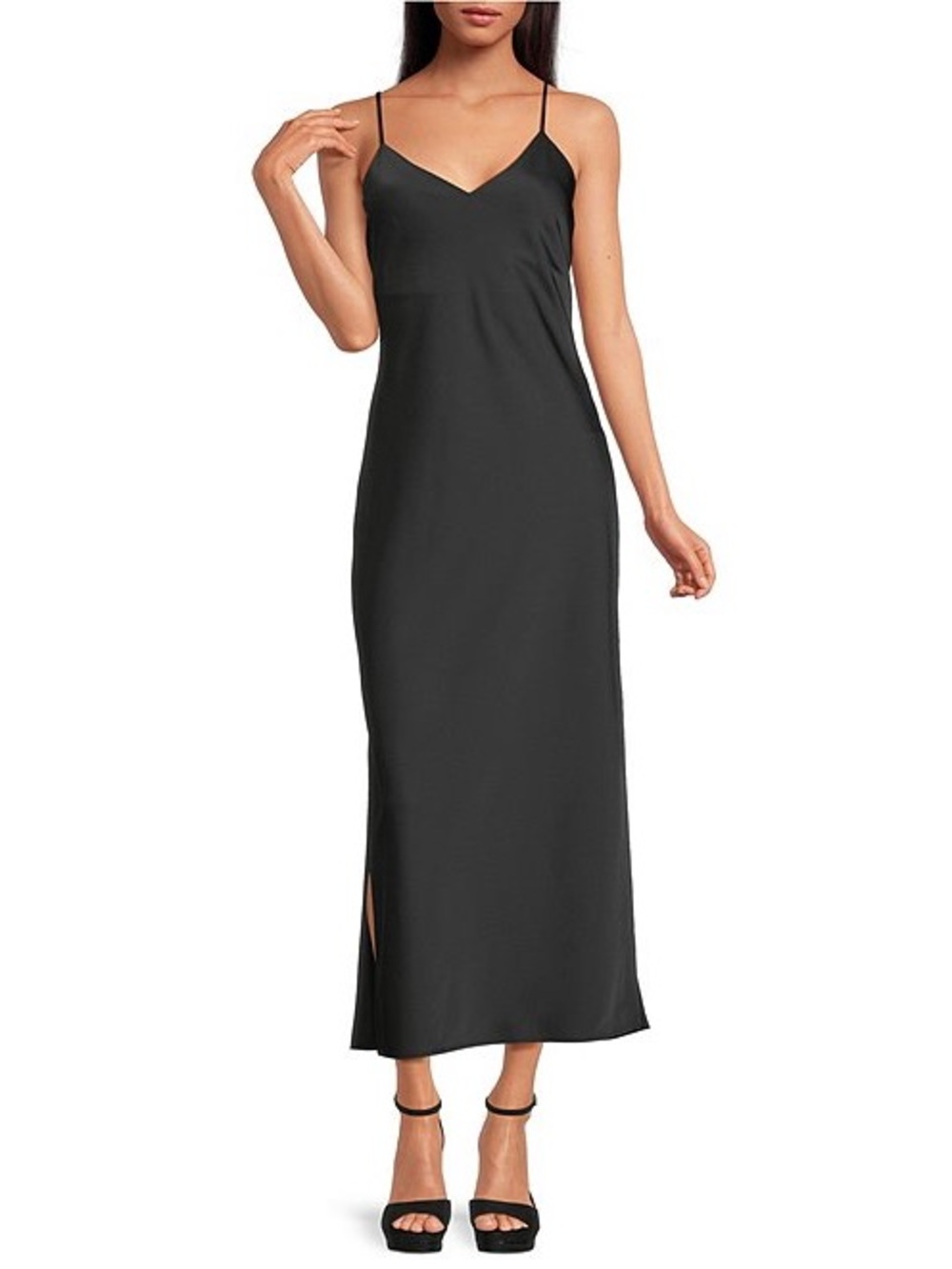 Gianni Bini Black Midi Slip Dress with Spaghetti Straps